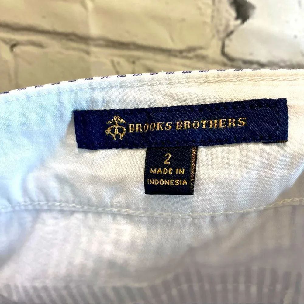 NEW! Brooks Brothers Cotton Seersucker Pleated Shorts Blue White Stripe Size 2